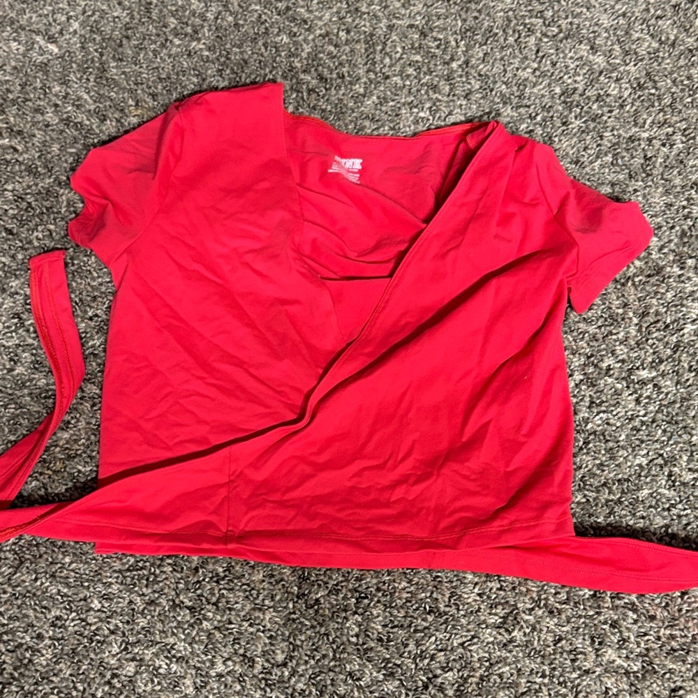 PINK Red Wrap Top